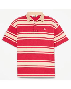 Timberland All Gender Striped Short-Sleeve Rugby Polo - Red