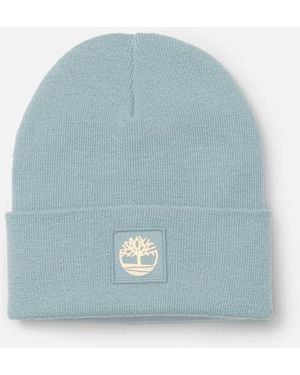 Timberland Tonal Patch Beanie In Grey, Grey - Blue