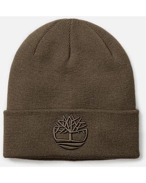 Timberland 3d Embroidered Beanie In Brown, Brown - Green