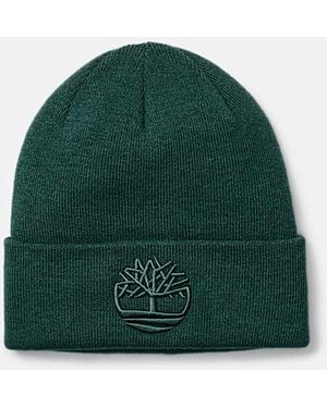 Timberland 3d Embroidered Beanie In Dark Green, Green