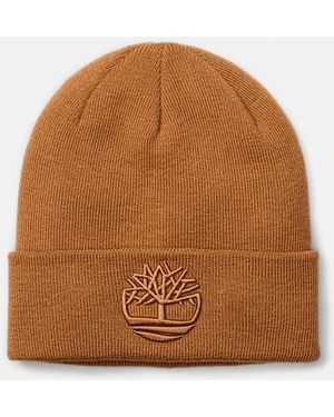 Timberland 3d Embroidered Beanie In Yellow, Yellow - Brown