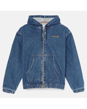 Timberland All Gender Denim Full-Zip Hooded Bomber - Blue