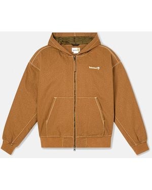 Timberland All Gender Washed Duck Canvas Hooded Bomber - Brown
