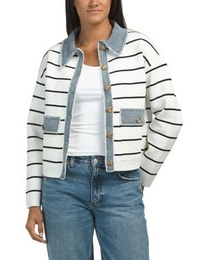 TJ Maxx Denim Striped Sweater Jacket, Cotton/Polyester/Viscose - Blue