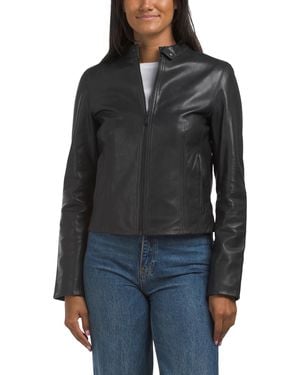 TJ Maxx Leather Biker Zip Front Jacket For Polyester/Leather - Black