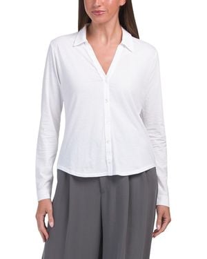 TJ Maxx Split Collar Button Down Shirt For Cotton - White