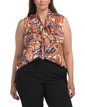 TJ Maxx Plus Paisley Printed Tie Neck Blouse For Polyester - Red