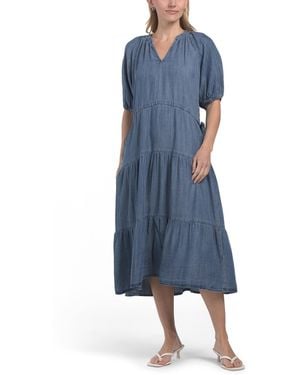 TJ Maxx Tencel Blend Tiered Maxi Dress For Cotton - Blue