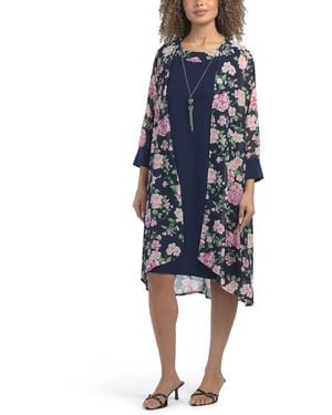 TJ Maxx 2Pc Jacket And Mini Dress With Necklace For Spandex/Polyester - Blue