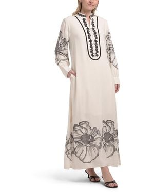 TJ Maxx Linen Blend Flutter Sleeve Embroidered Maxi Dress For Linen/Rayon  in Blue | Lyst
