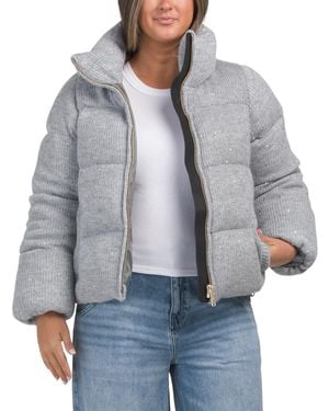 TJ Maxx Kensington Sequin Puffer Coat, Nylon/Polyester/Acrylic - Gray