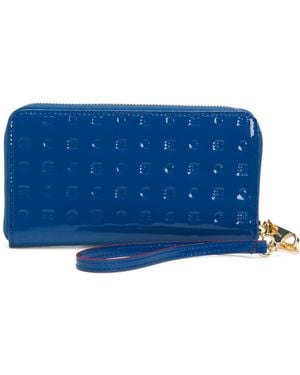 TJ Maxx Patent Leather Large Zip Around Wristlet Wallet, Leather - Blue