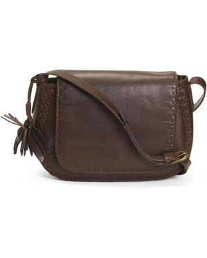 TJ Maxx Leather Saddle Bag With Whipstitch Details - Brown