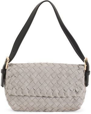 TJ Maxx Leather Woven Satchel With Top Carry Handle - Metallic