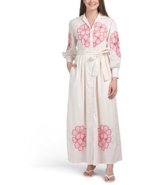 TJ Maxx Long Sleeve Beaded Floral Embroidered Maxi Dress For Cotton - Pink