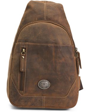 TJ Maxx Leather Zip Top Chest Bag For - Brown