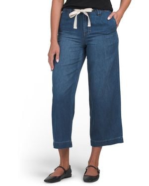 TJ Maxx Featherweight Wide Leg Ankle Jeans With Natural Drawstrings For Cotton/Polyester/Rayon - Blue