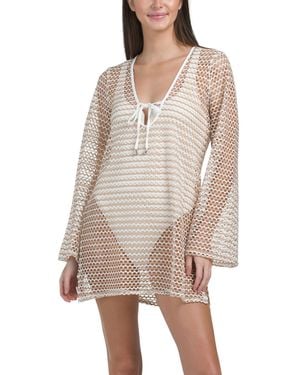 TJ Maxx Tie Front Mesh Cover-Up Tunic For Nylon/Spandex/Polyester - Natural