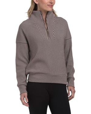 TJ Maxx Two-Tone Ottoman Ribbed Half Zip Pullover, Cotton/Polyester - Gray
