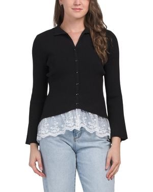 TJ Maxx Lace Trim Sweater Jacket, Nylon/Polyester/Rayon - Black