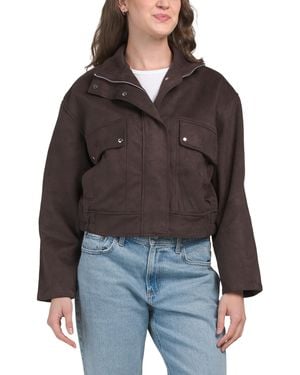 TJ Maxx Faux Suede Jacket With Front Zipper Closure, Spandex/Polyester/Suede - Brown
