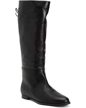 TJ Maxx Leather Cassandra Simple Bow Flat Knee High Boots For - Black