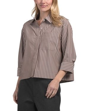 TJ Maxx Glazed Stripe Super Stretch Long Sleeve Top For Spandex/Polyester - Brown