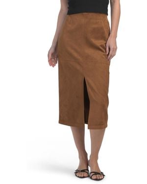 TJ Maxx Faux Suede Slim Midi Skirt With Slit For Spandex/Polyester/Suede - Brown