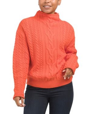 TJ Maxx Mock Neck Cable Knit Sweater, Cotton/Acrylic - Red