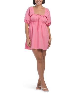 TJ Maxx Puff Sleeve Mini Dress For Cotton - Pink
