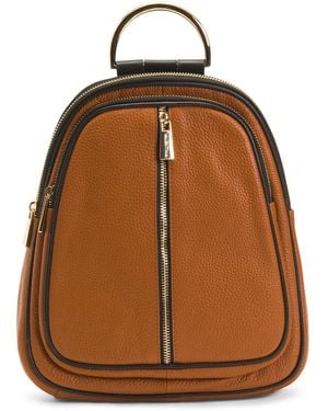 TJ Maxx Leather Flat Backpack With Center Zip Closer, Leather - Brown