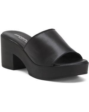 TJ Maxx One Band Slide Heeled Sandals For Leather - Black