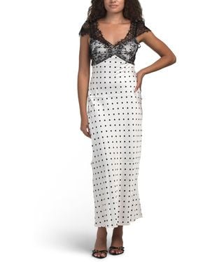 TJ Maxx Sleeveless Lace Trim Satin Dress For Nylon/Polyester - White