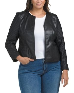 TJ Maxx Plus Eyelet Peplem Jacket With Knit Side Panels, Polyester/Leather/Viscose - Black