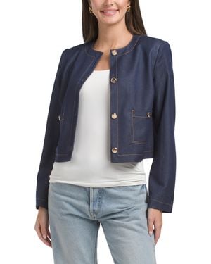 TJ Maxx Contrast Stitch Cropped Jacket, Spandex/Polyester/Viscose - Blue