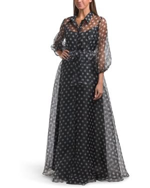 TJ Maxx Balloon Sleeve Polka Dot Shirt Gown For Polyester - Black