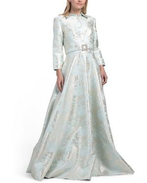 TJ Maxx Three-Quarter Sleeve Jacquard Gown With Belt For Polyester - Gray