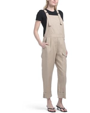 TJ Maxx Linen Blend Rolled Ankle Overalls, Cotton/Polyester/Linen - Natural