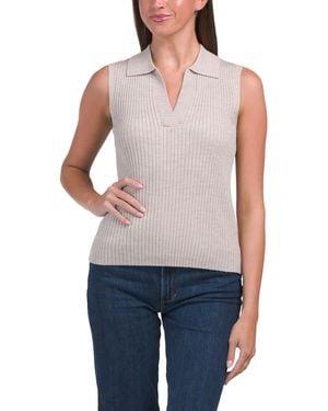 TJ Maxx Wool Blend Sleeveless Polo Collar Ribbed Sweater, Nylon/Spandex/Wool - Blue
