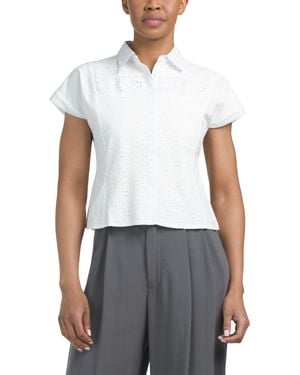 TJ Maxx Princess Seam Eyelet Blouse, Cotton/Polyester - White