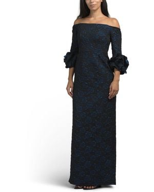 TJ Maxx Off The Shoulder Jacuard Gown For Spandex/Polyester - Blue