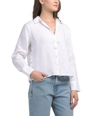 TJ Maxx Linen Long Sleeve Collared Button Down Top For - White