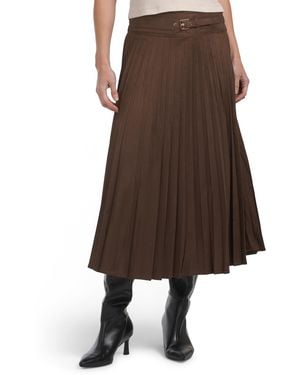 TJ Maxx Faux Suede Pleated Skirt, Polyester - Brown