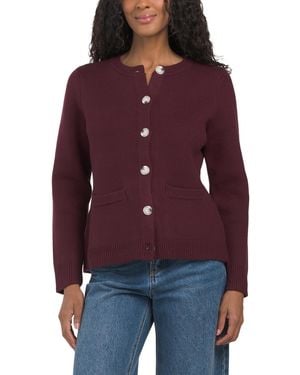 TJ Maxx Henley Neck Fitted Long Sleeve Cardigan With Front Pockets, Nylon/Polyester/Viscose - Red