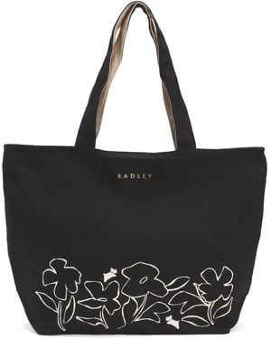 TJ Maxx Linear Bloom Large Ziptop Tote For Leather - Black