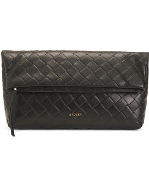 TJ Maxx Leather Weaver Lane Medium Flap Over Clutch - Black