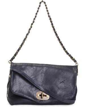 TJ Maxx Leather Flap Over Crossbody With Chain Strap, Leather - Blue