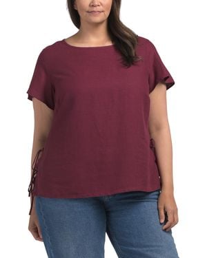 TJ Maxx Plus Linen Blend Side Tie Shirt With Flutter Sleeve For Linen/Rayon - Purple