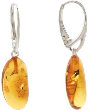 TJ Maxx Sterling Plated Brass Cognac Amber Drop Earrings - Metallic