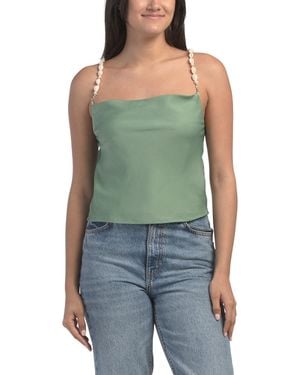 TJ Maxx Beaded Top Satin Shirt, Polyester - Green